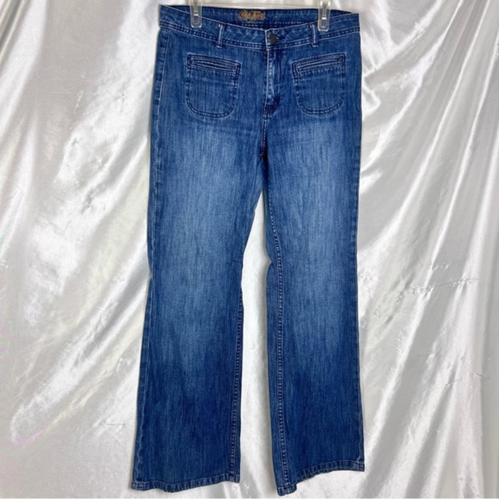Blue Flare Jeans Sz 10 90s Y2K Vintage Stretch Denim High Rise Wide Leg Pants